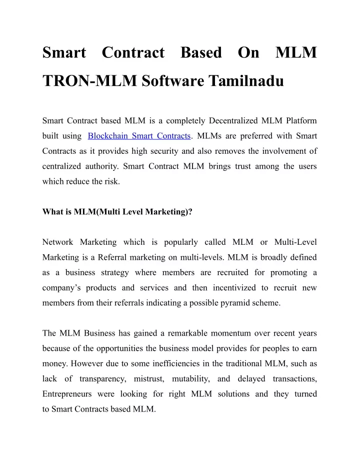 smart contract based on mlm