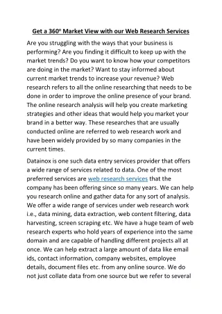 get a 360 o market view with our web research
