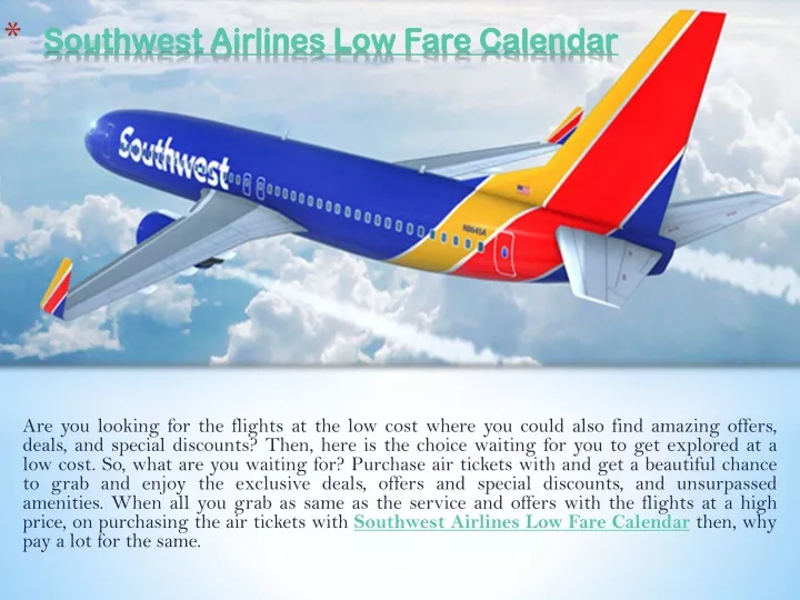 PPT Southwest Airlines Low Fare Calendar PowerPoint Presentation