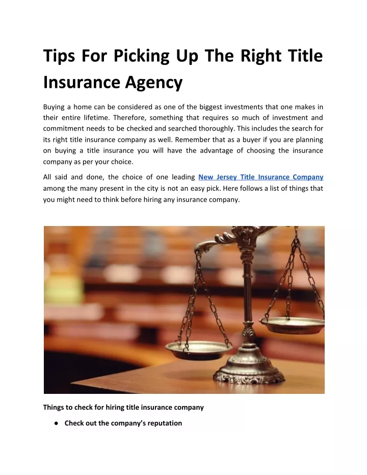 tips for picking up the right title insurance