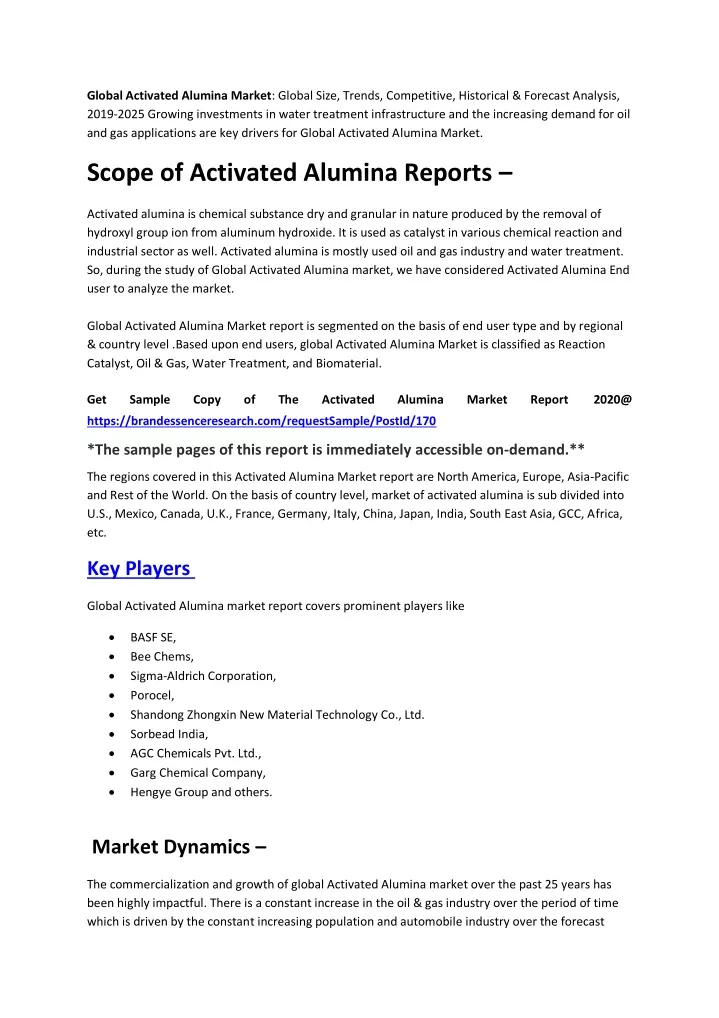 global activated alumina market global size