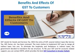 Advantages of Benefits to Customer Effects of GST