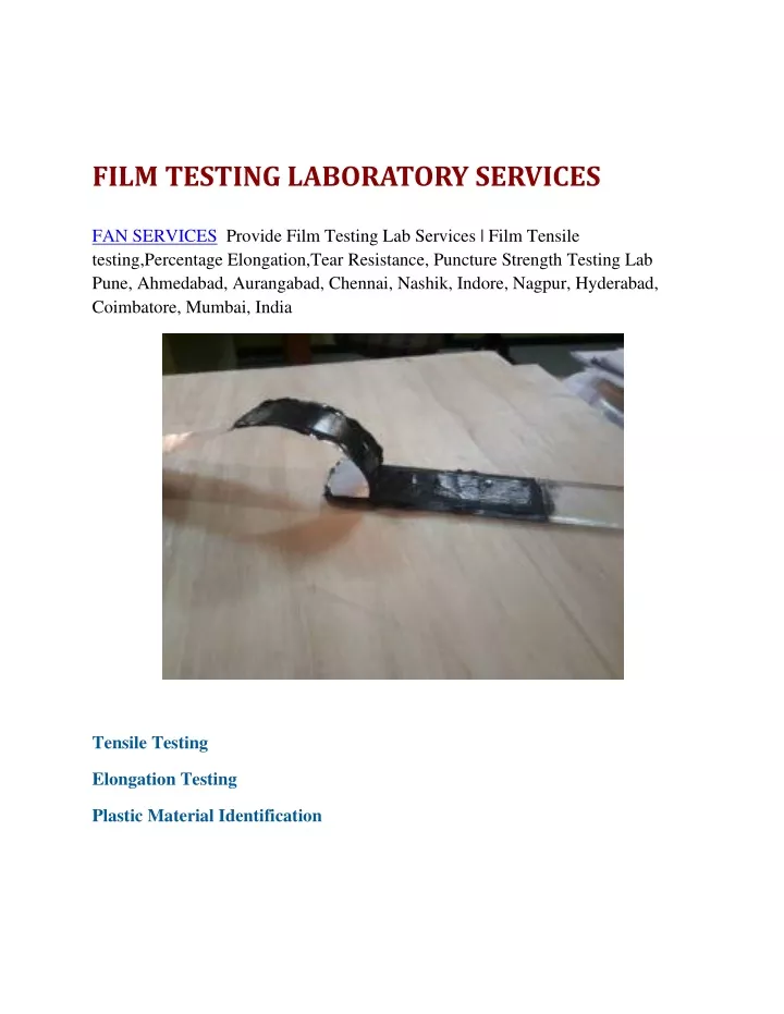 film testing laboratory services