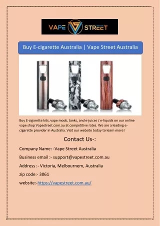 Buy E-cigarette Australia | Vape Street Australia