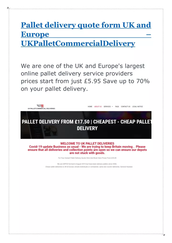 pallet delivery quote form uk and europe