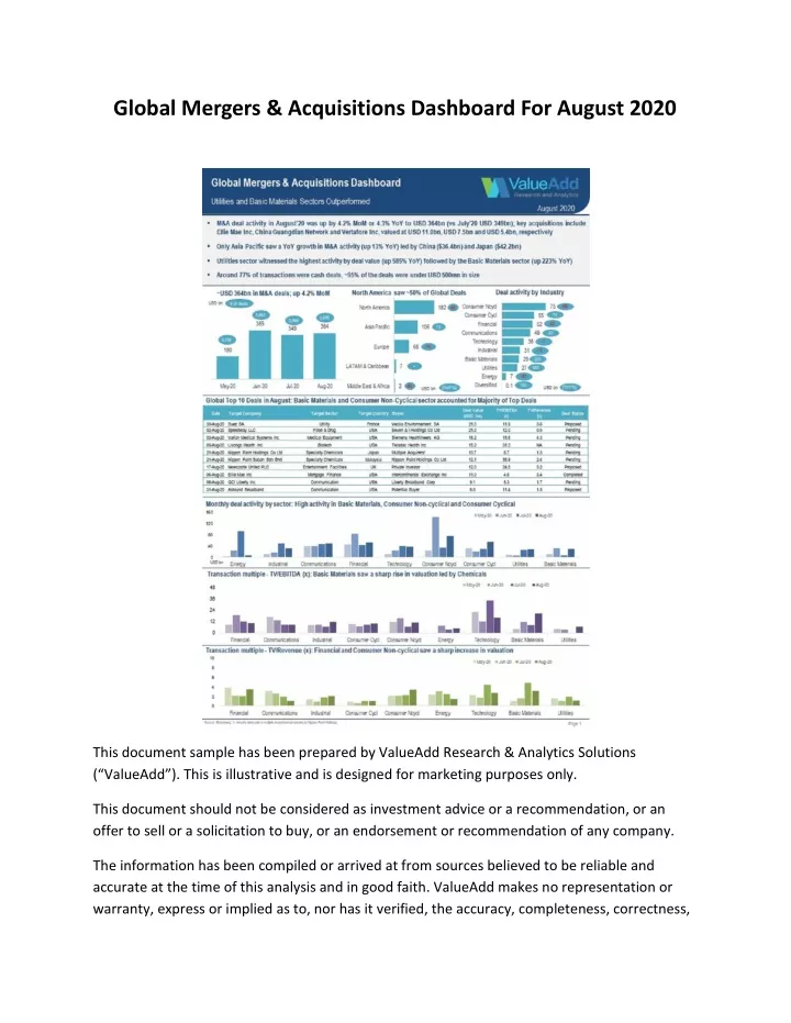 global mergers acquisitions dashboard for august