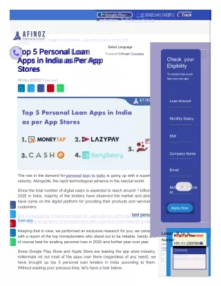 Top 5 Personal Loan Apps in India as Per App Stores - Afinoz