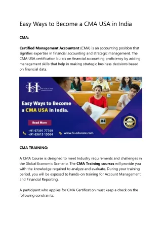 Easy Ways to Become a CMA USA in India