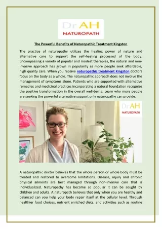 The Powerful Benefits of Naturopathic Treatment Kingston