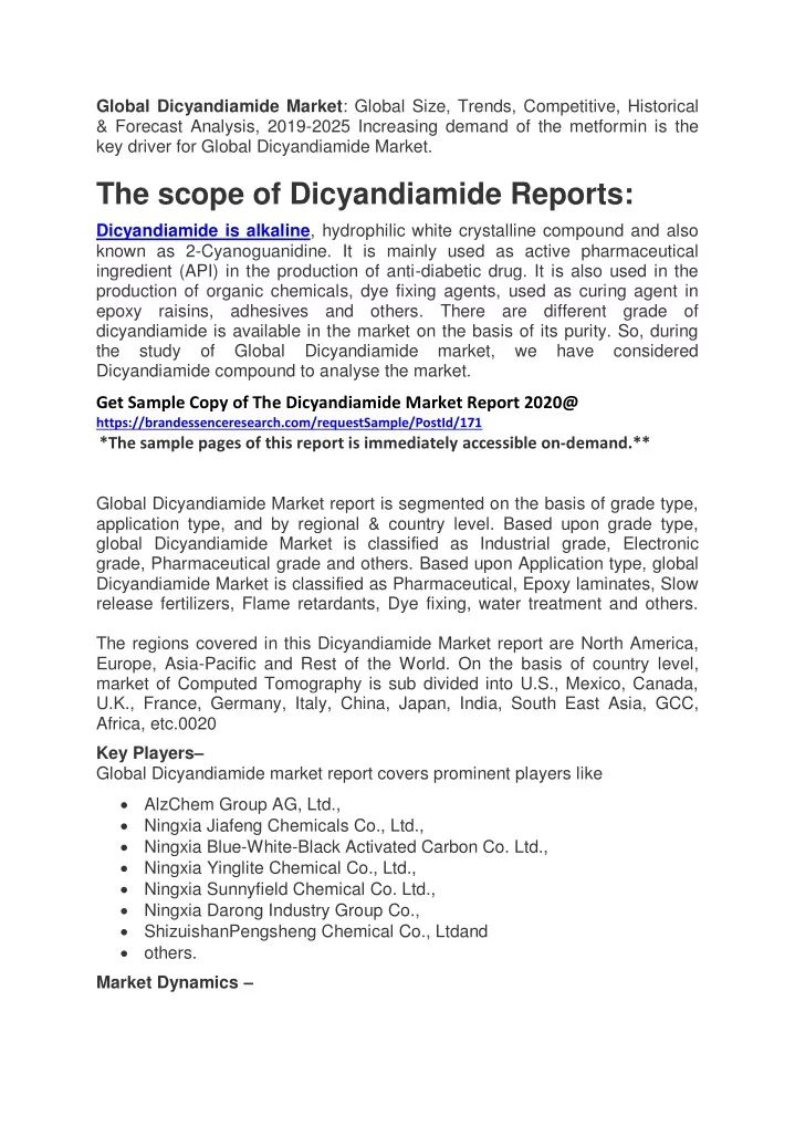 global dicyandiamide market global size trends