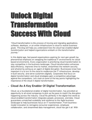 Unlock Digital Transformation Success With Cloud
