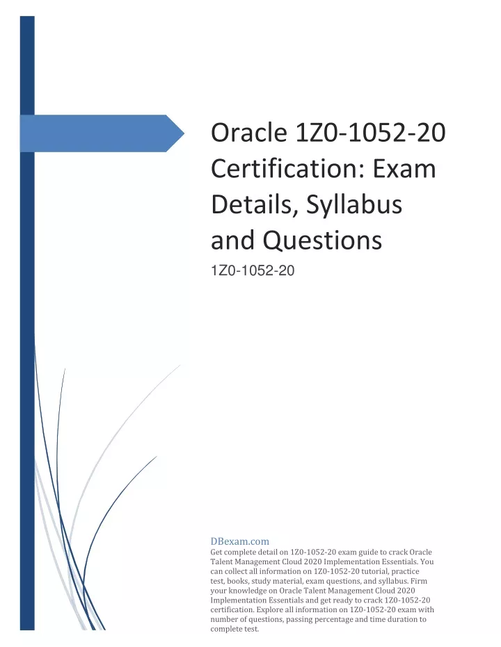 oracle 1z0 1052 20 certification exam details