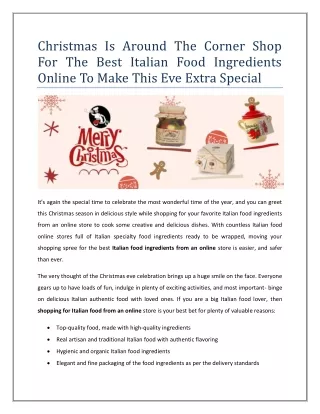 Christmas Is Around The Corner Shop For The Best Italian Food Ingredients Online To Make This Eve Extra Special