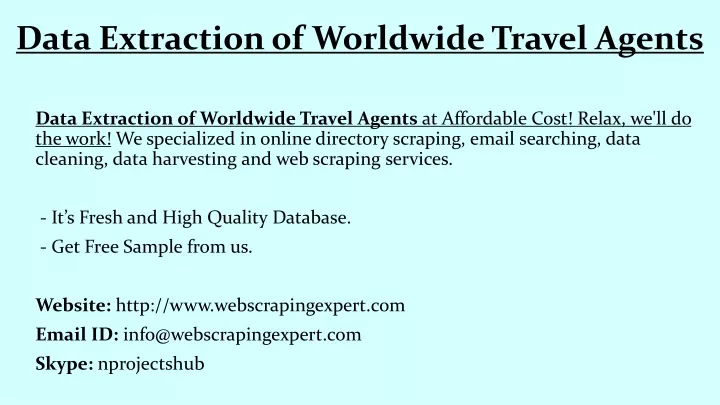 data extraction of worldwide travel agents