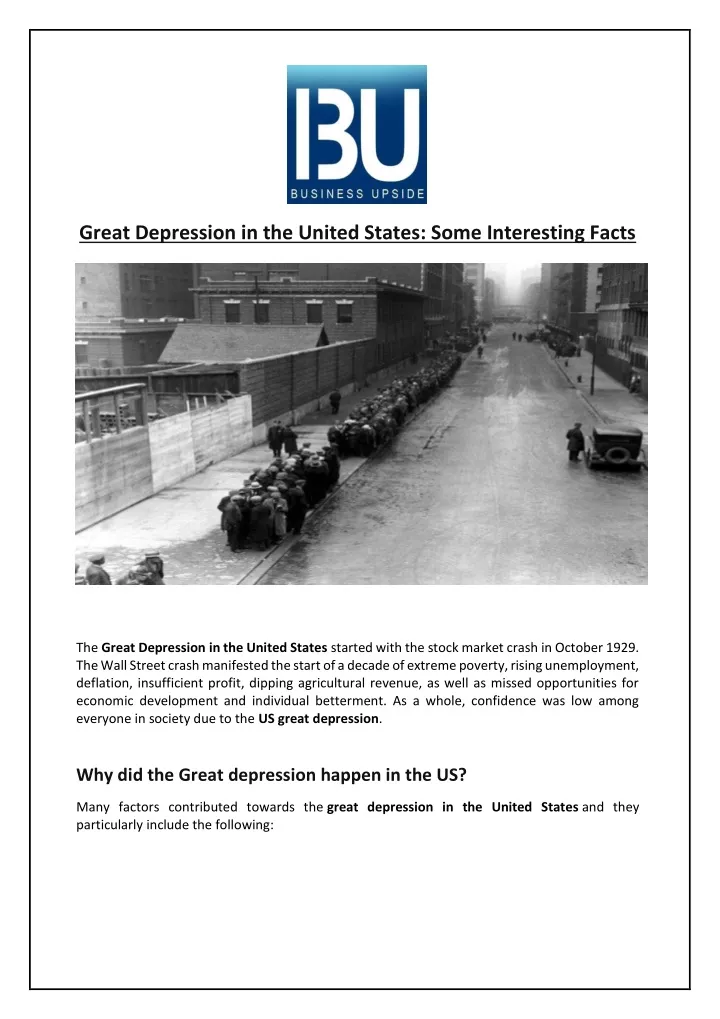great depression in the united states some