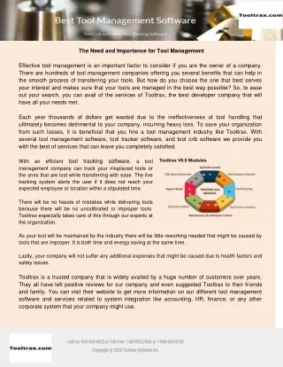 the need and importance for tool management