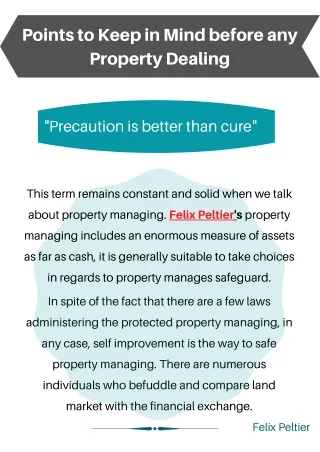 Felix Peltier - Keep in Mind before any Property Dealing