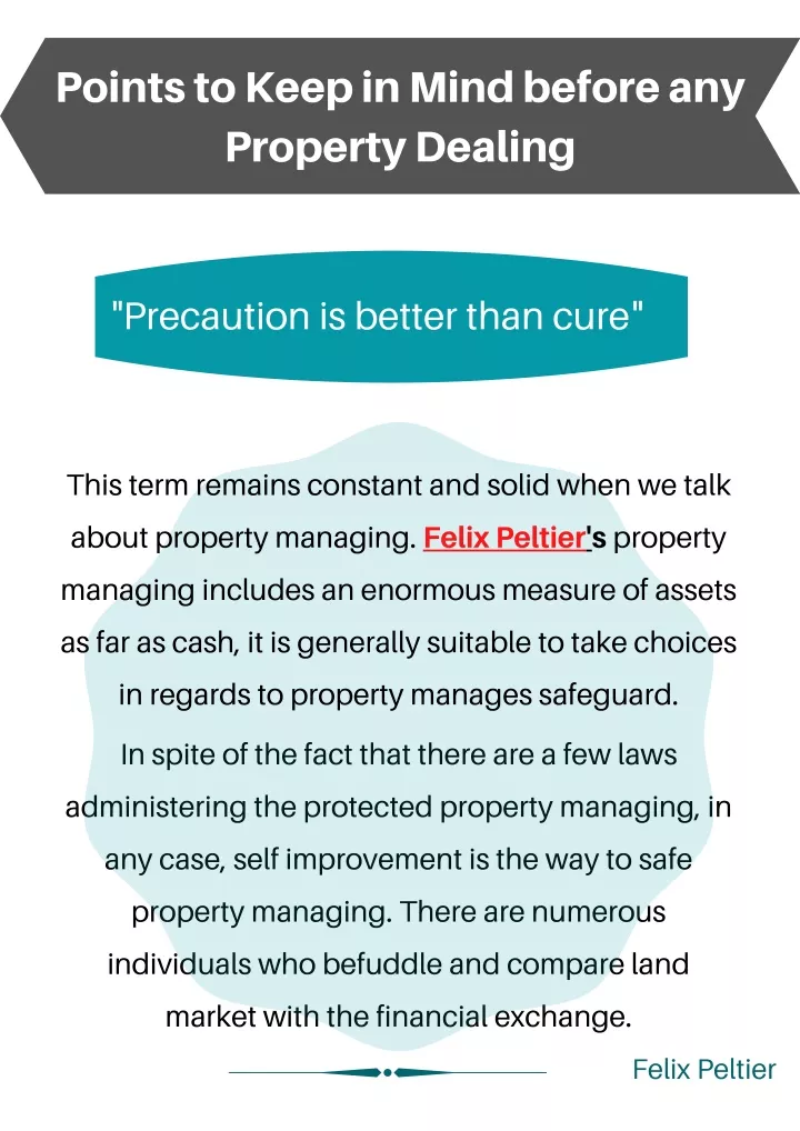points to keep in mind before any property dealing