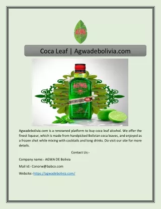 Coca Leaf | Agwadebolivia.com