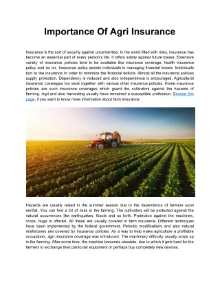 Importance Of Agri Insurance