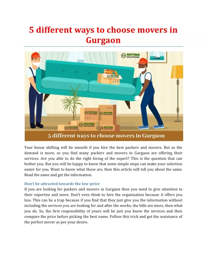 5 different ways to choose movers in gurgaon