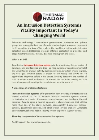 an intrusion detection systemis vitality