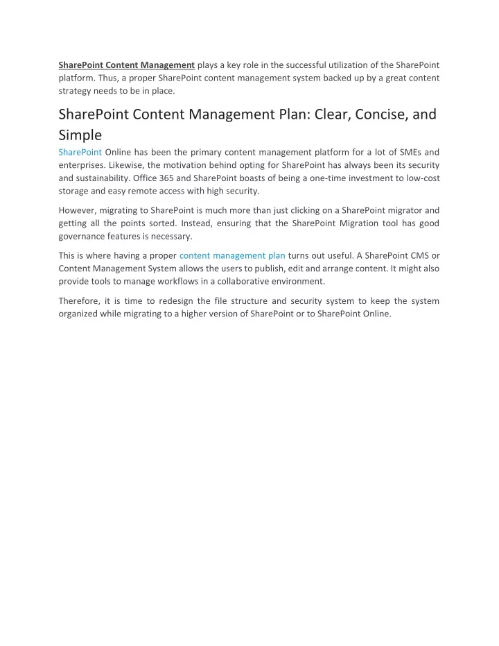 sharepoint content management plays a key role