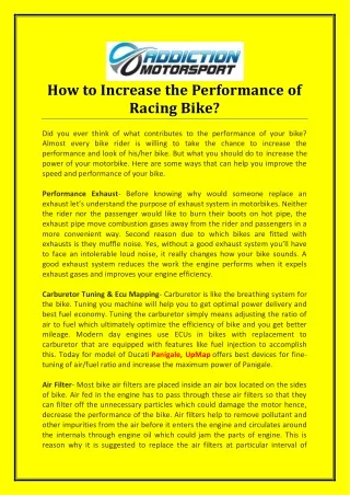 how to increase the performance of racing bike