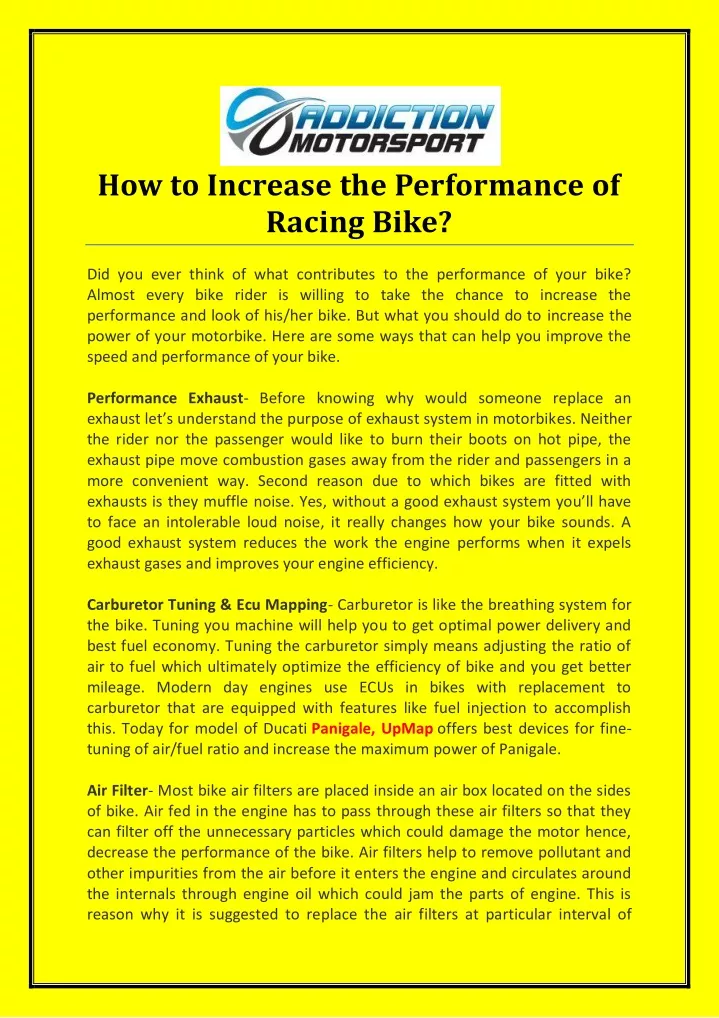 how to increase the performance of racing bike
