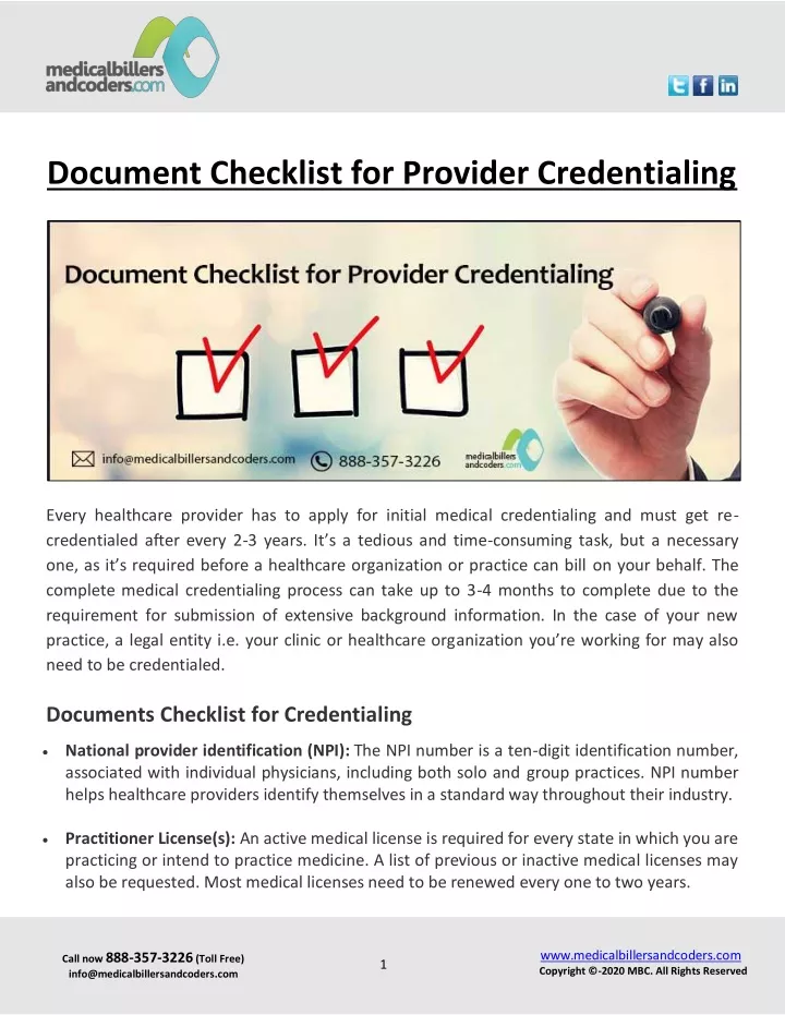 document checklist for provider credentialing
