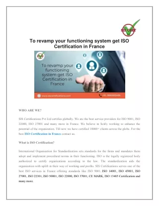 To revamp your functioning system get ISO Certification in France