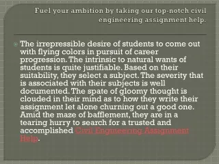 fuel your ambition by taking our top notch civil engineering assignment help