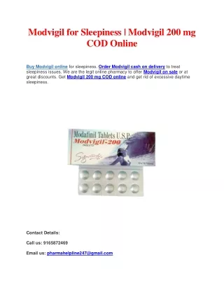 Buy Modvigil Online for Sleepiness | Modvigil 200 mg COD