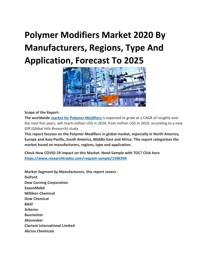 polymer modifiers market 2020 by manufacturers