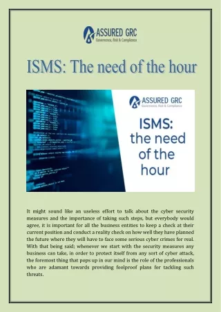 ISMS The need of the hour