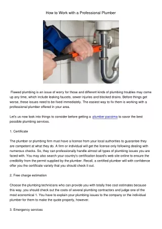 how to work with a professional plumber