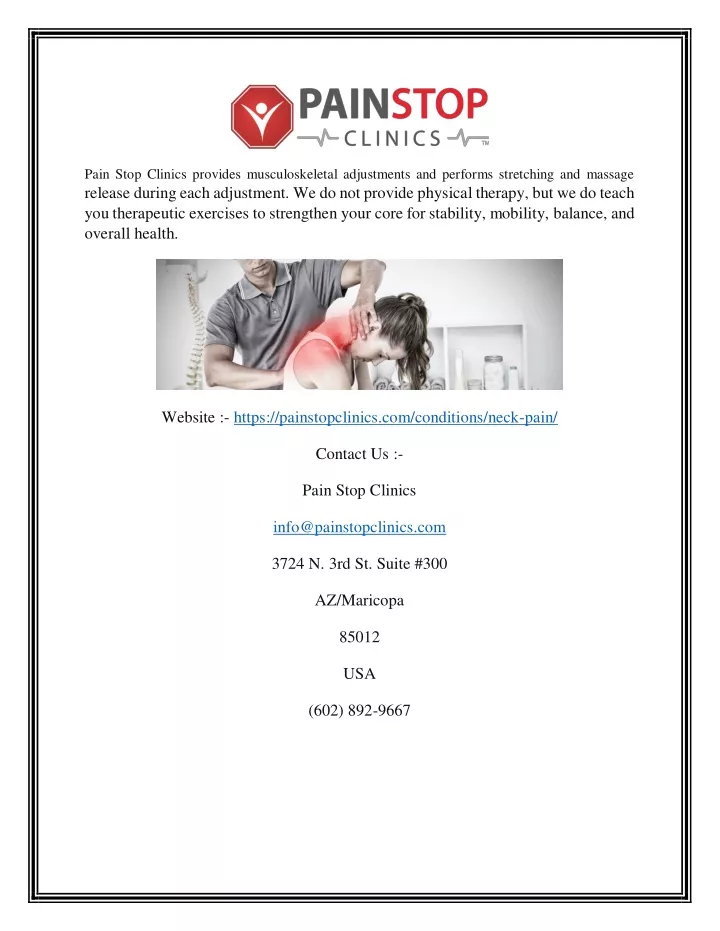 pain stop clinics provides musculoskeletal