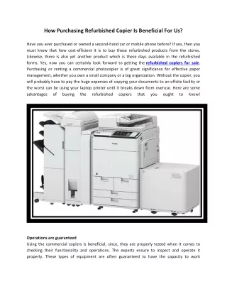 How Purchasing Refurbished Copier Is Beneficial For Us?