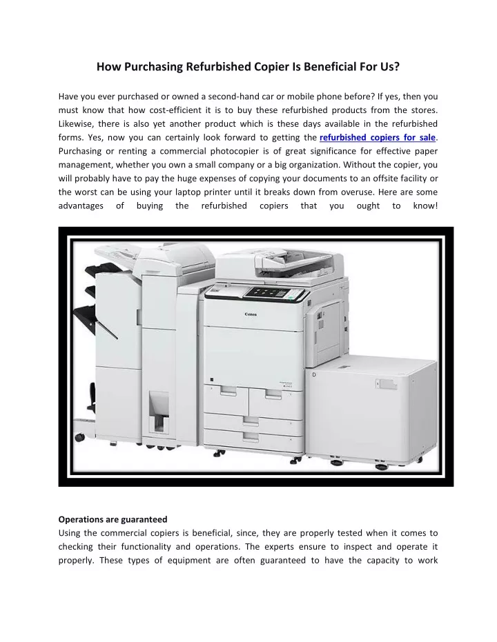 how purchasing refurbished copier is beneficial