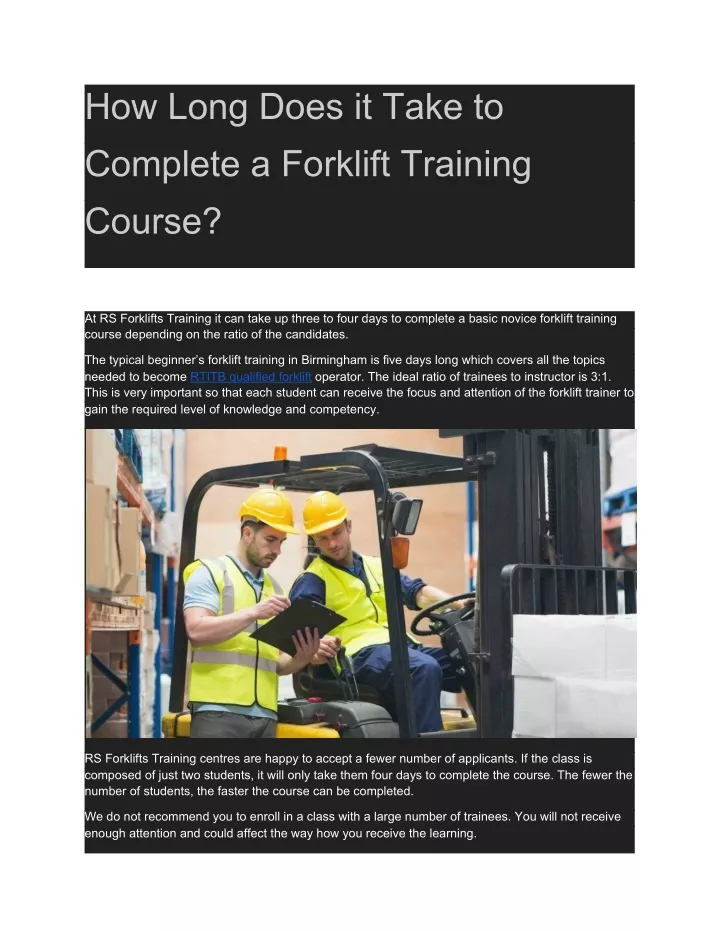 how long does it take to complete a forklift