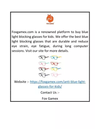 Buy Kids Blue Light Blocking Glasses | Foxgamex.com
