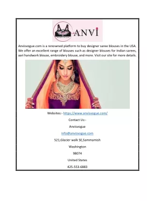 Buy Designer Saree Blouses Online USA | Anvisvogue.com