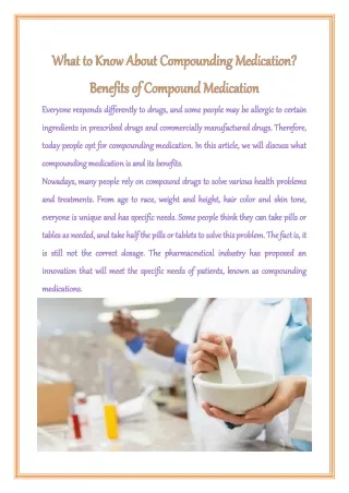 What to Know About Compounding Medication? Benefits of Compound Medication