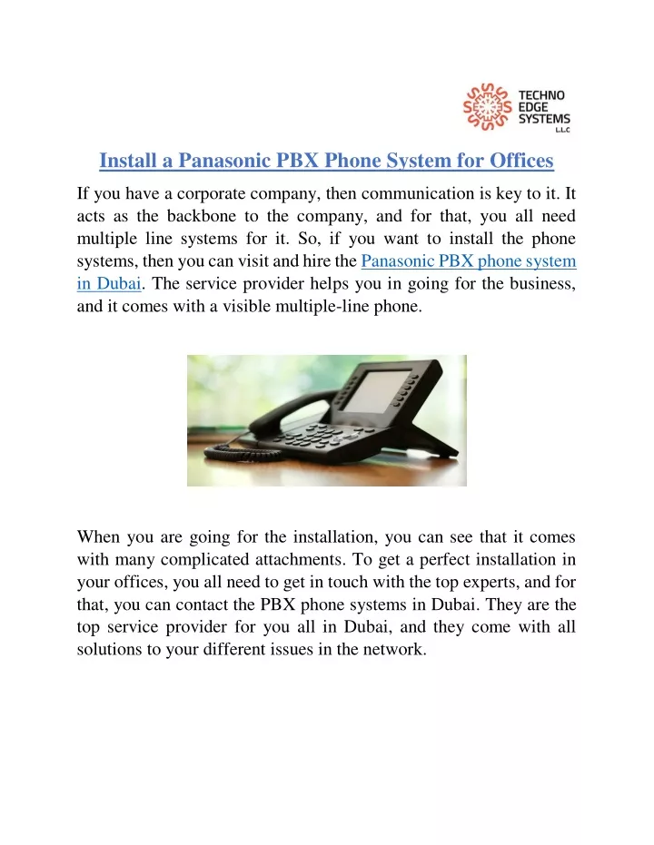 install a panasonic pbx phone system for offices
