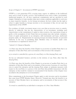 scope of chapter 9 investment in cptpp agreement