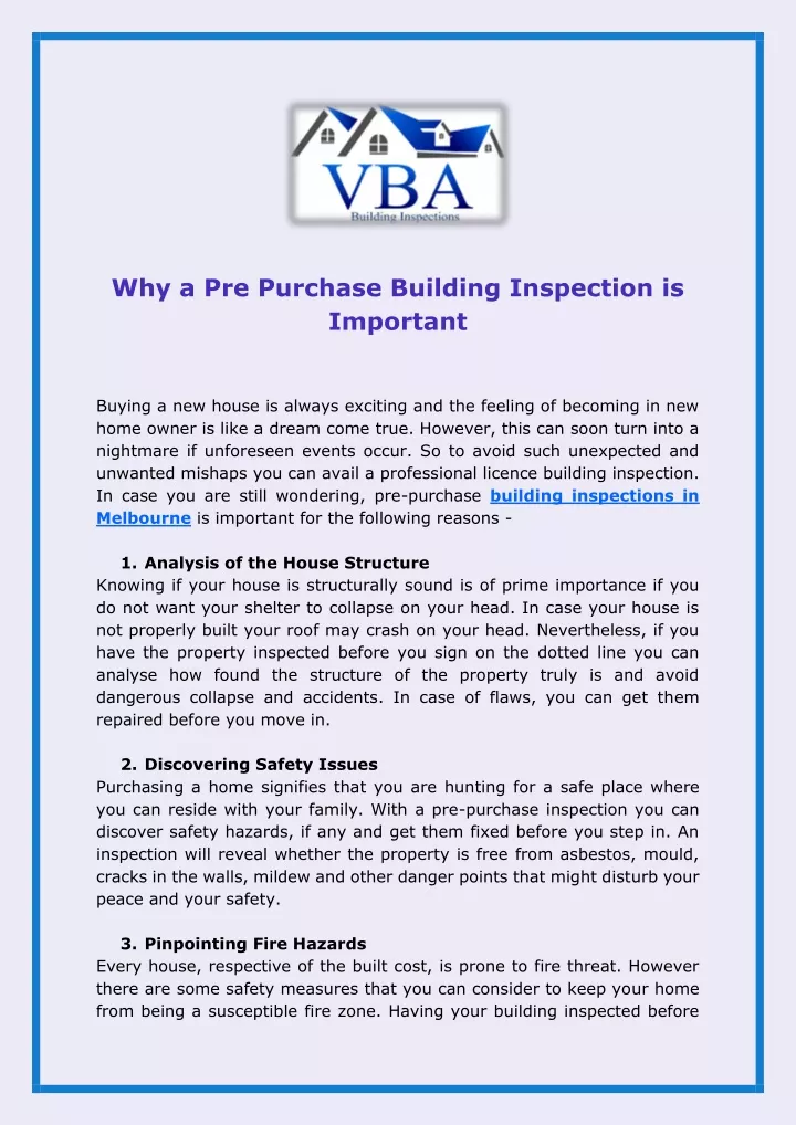 why a pre purchase building inspection
