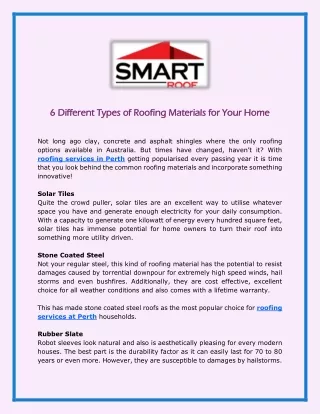 6 Different Types of Roofing Materials for Your Home