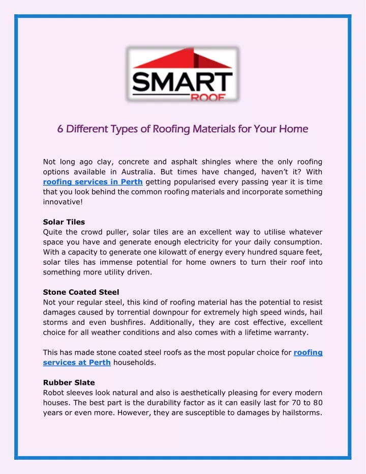 6 6 different types of roofing materials for your