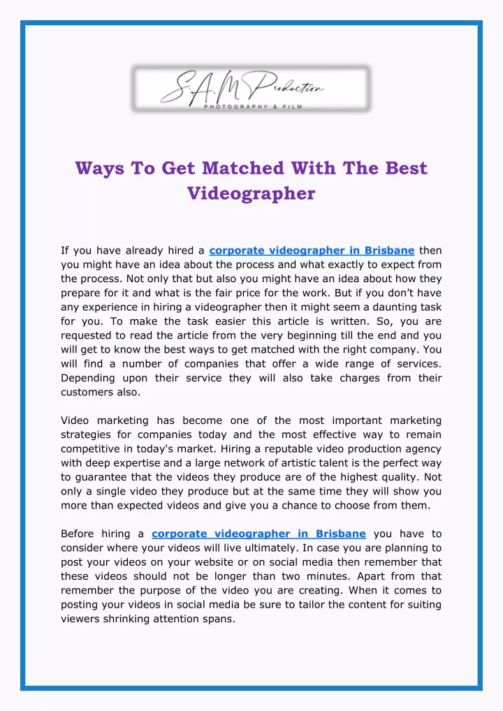ways to get matched with the best videographer