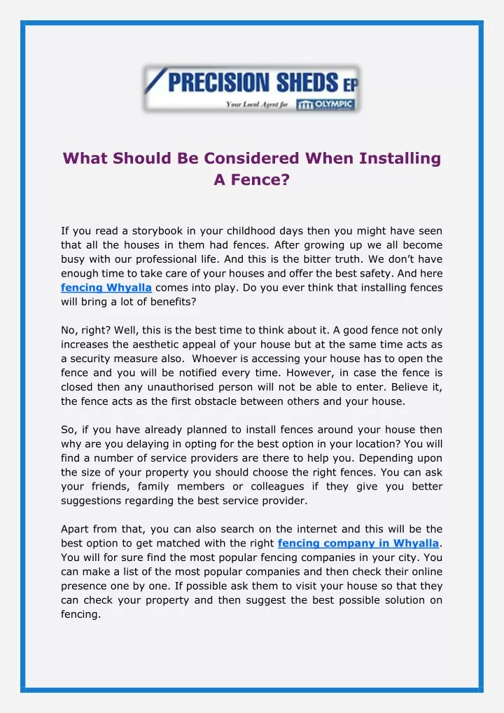 what should be considered when installing a fence